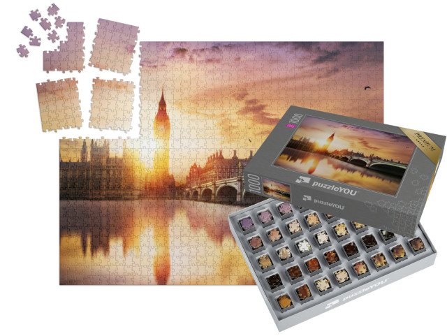 SMART SORTED® | Puzzle 1000 dílků „Big Ben a Westminsterský most za soumraku, Londýn, Anglie“