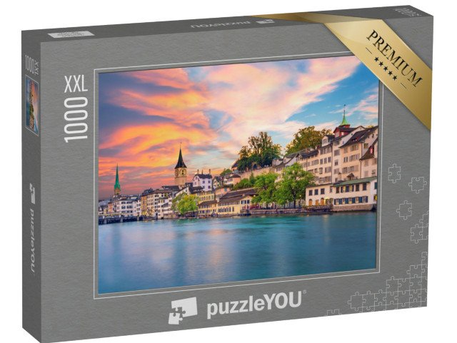 puzzle 1000 dílků XXL „Centrum Curychu ve večerních hodinách, Švýcarsko“