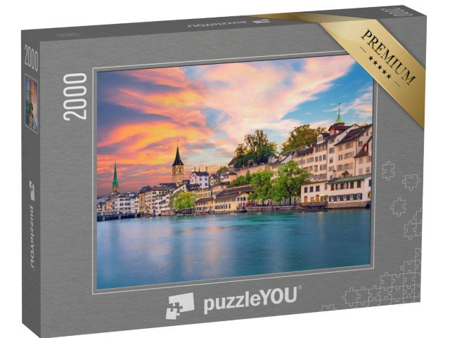 puzzle 2000 dílků „Centrum Curychu ve večerních hodinách, Švýcarsko“
