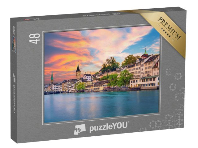 puzzle 48 dílků „Centrum Curychu ve večerních hodinách, Švýcarsko“