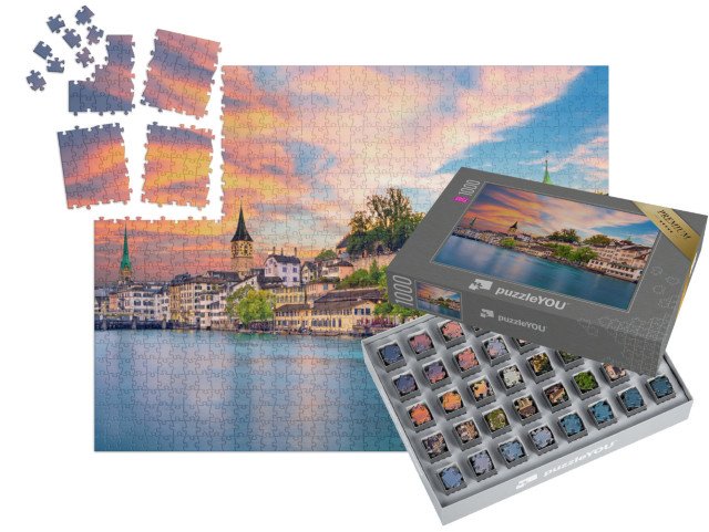 SMART SORTED® | Puzzle 1000 dílků „Centrum Curychu ve večerních hodinách, Švýcarsko“