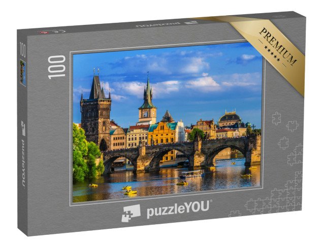 puzzle 100 dílků „Centrum Prahy s Karlovým mostem přes Vltavu, Česká republika“