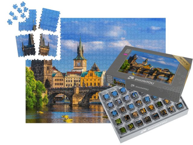 SMART SORTED® | Puzzle 1000 dílků „Centrum Prahy s Karlovým mostem přes Vltavu, Česká republika“