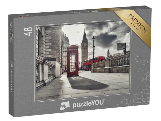 puzzle 48 dílků „Červená telefonní budka a Big Ben, Londýn, Anglie“