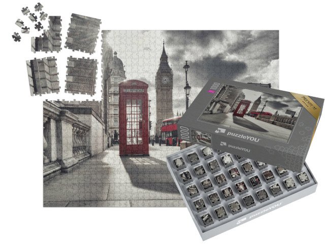 SMART SORTED® | Puzzle 1000 dílků „Červená telefonní budka a Big Ben, Londýn, Anglie“