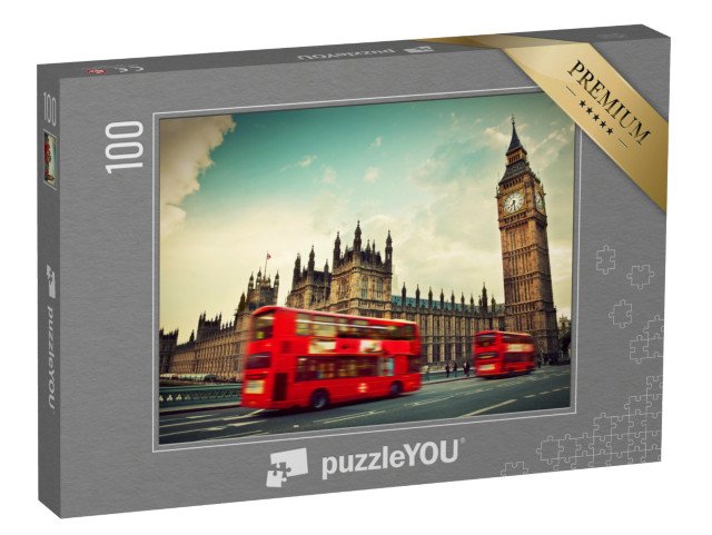 puzzle 100 dílků „Červené autobusy, Londýn, Anglie“