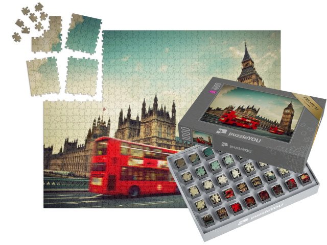 SMART SORTED® | Puzzle 1000 dílků „Červené autobusy, Londýn, Anglie“