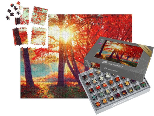 SMART SORTED® | Puzzle 1000 dílků „Červené listí ve zlatém světle podzimního slunce“