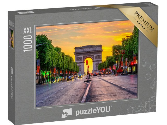 puzzle 1000 dílků XXL „Champs-Elysées a Vítězný oblouk v noci v Paříži, Francie“