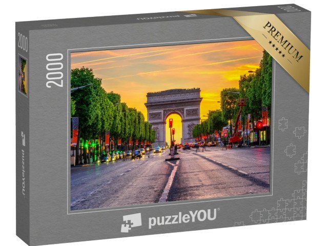 puzzle 2000 dílků „Champs-Elysées a Vítězný oblouk v noci v Paříži, Francie“