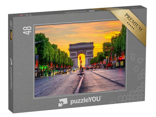 puzzle 48 dílků „Champs-Elysées a Vítězný oblouk v noci v Paříži, Francie“