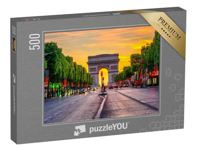 puzzle 500 dílků „Champs-Elysées a Vítězný oblouk v noci v Paříži, Francie“