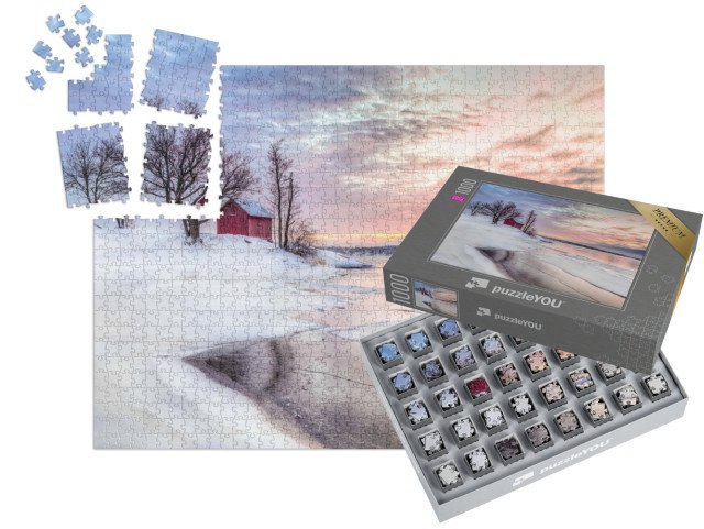 SMART SORTED® | Puzzle 1000 dílků „Chata na zimním souostroví ve Stockholmu, Švédsko“
