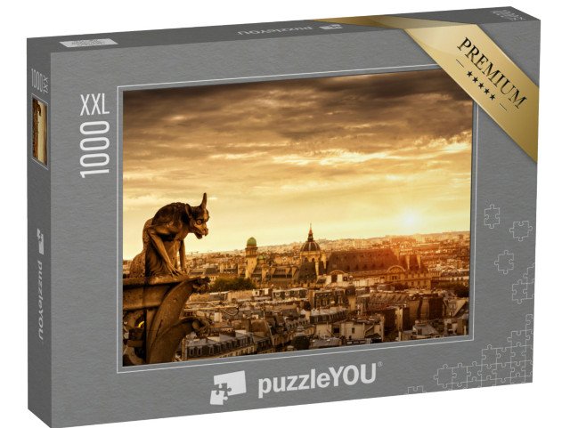 puzzle 1000 dílků XXL „Chrlič na katedrále Notre Dame s Paříží v pozadí, Paříž, Francie“