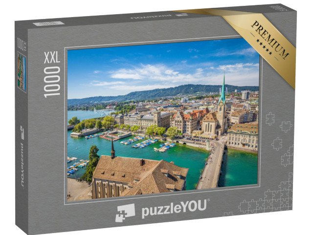 puzzle 1000 dílků XXL „Curych se slavným kostelem Fraumünster, Švýcarsko“