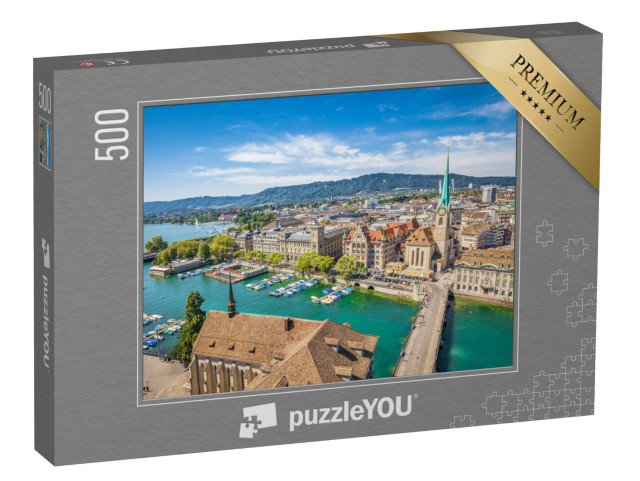 puzzle 500 dílků „Curych se slavným kostelem Fraumünster, Švýcarsko“