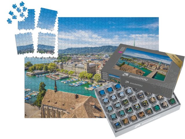 SMART SORTED® | Puzzle 1000 dílků „Curych se slavným kostelem Fraumünster, Švýcarsko“