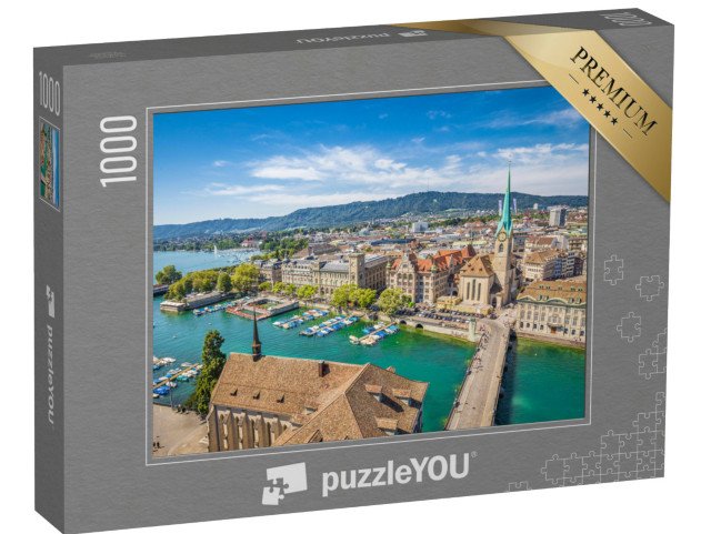 puzzle 1000 dílků „Curych se slavným kostelem Fraumünster, Švýcarsko“