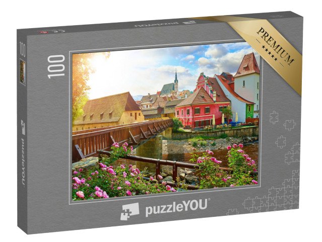 puzzle 100 dílků „Dřevěný most přes Vltavu, Česká republika“