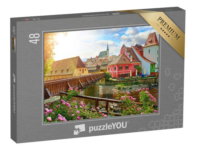puzzle 48 dílků „Dřevěný most přes Vltavu, Česká republika“