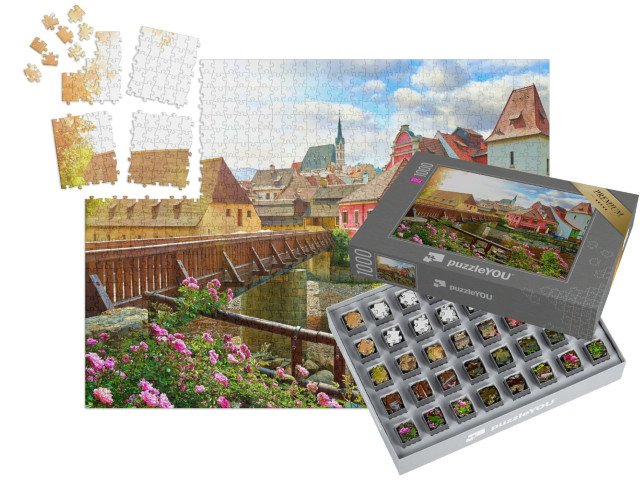SMART SORTED® | Puzzle 1000 dílků „Dřevěný most přes Vltavu, Česká republika“