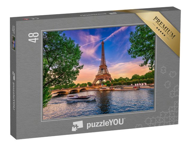 puzzle 48 dílků „Eiffelova věž a řeka Seina při západu slunce, Paříž, Francie“