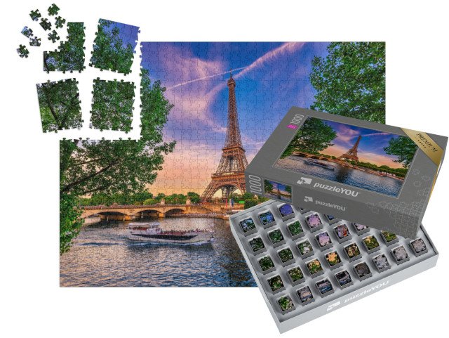 SMART SORTED® | Puzzle 1000 dílků „Eiffelova věž a řeka Seina při západu slunce, Paříž, Francie“
