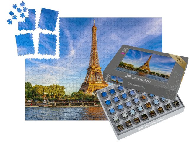 SMART SORTED® | Puzzle 1000 dílků „Eiffelova věž a řeka Seina při západu slunce v Paříži, Francie“