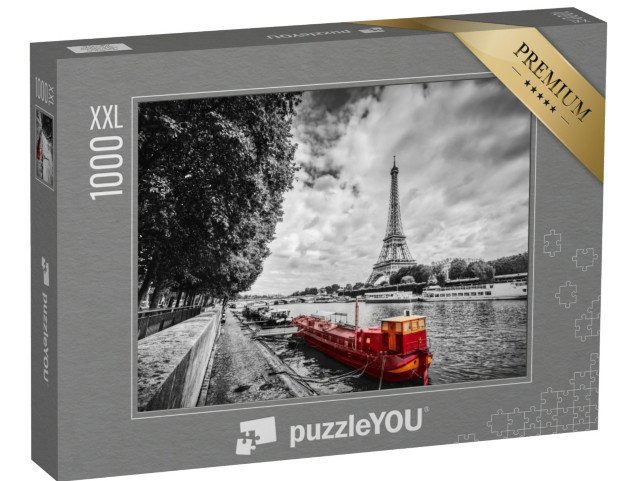 puzzle 1000 dílků XXL „Eiffelova věž nad Seinou s červenou lodí, Paříž, Francie“