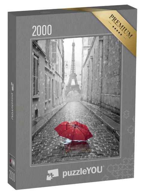 puzzle 2000 dílků „Eiffelova věž, pohled z pařížské ulice, Paříž, Francie“