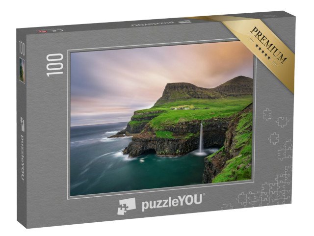puzzle 100 dílků „Fantastický vodopád Gasadalur, Dánsko“