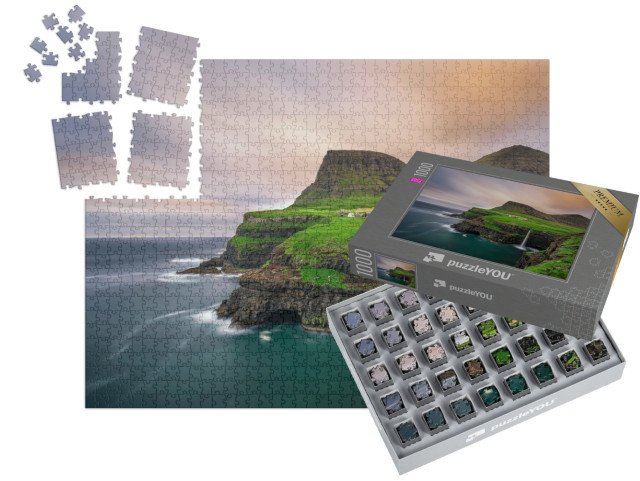 SMART SORTED® | Puzzle 1000 dílků „Fantastický vodopád Gasadalur, Dánsko“