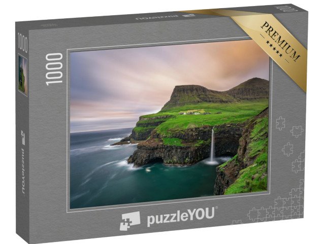 puzzle „Fantastický vodopád Gasadalur, Dánsko“