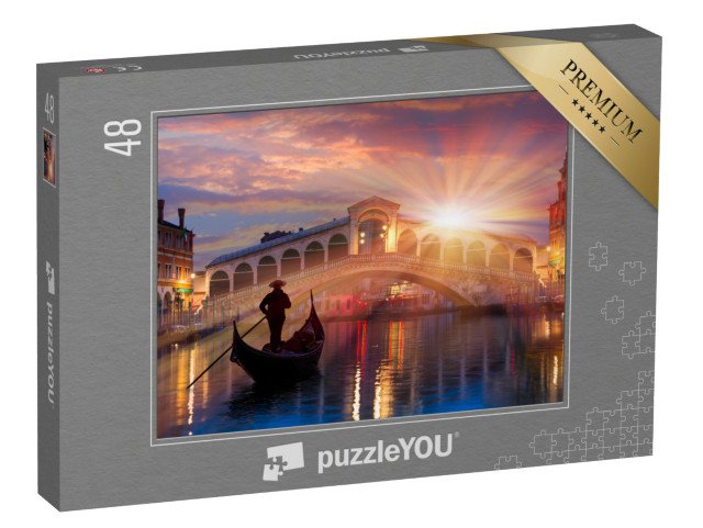puzzle 48 dílků „Gondola u mostu Rialto, Benátky, Itálie“