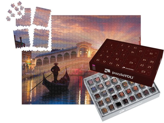 Adventní kalendář „Gondola u mostu Rialto, Benátky, Itálie“