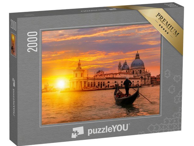 puzzle 2000 dílků „Gondoliér s gondolou na kanále, Benátky, Itálie“
