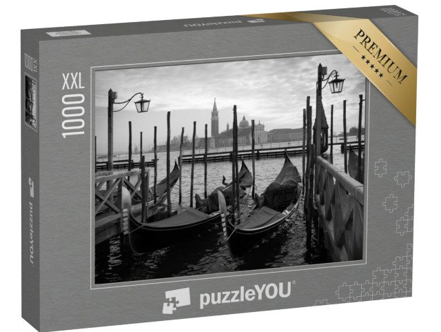 puzzle 1000 dílků XXL „Gondoly v Benátkách, černobíle, Itálie“