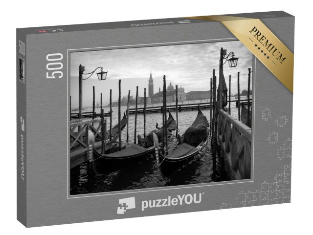 puzzle 500 dílků „Gondoly v Benátkách, černobíle, Itálie“