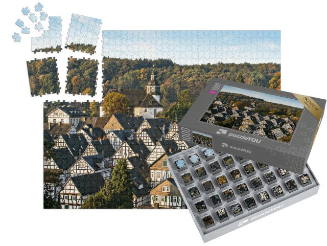 SMART SORTED® | Puzzle 1000 dílků „Historické hrázděné domy ve Freudenbergu, Německo“