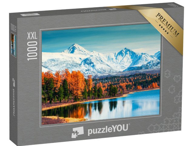 puzzle 1000 dílků XXL „Hory a podzimní les u jezera Kidelu v pohoří Alta, Sibiř“