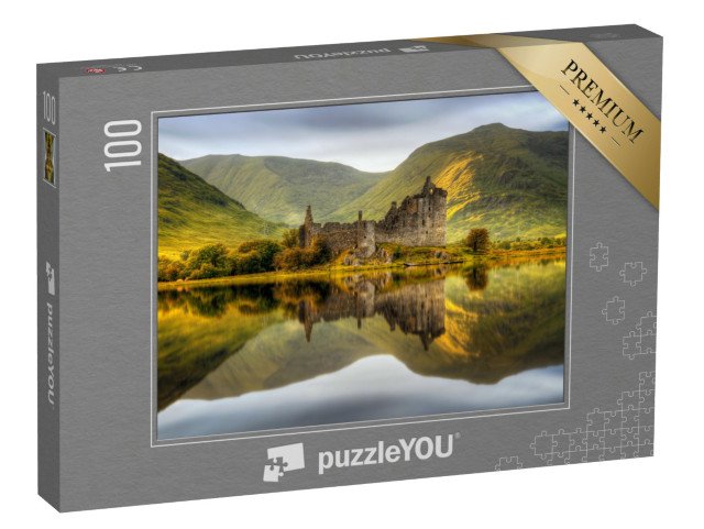 puzzle 100 dílků „Hrad Kilchurn Castle při západu slunce v jezeře Loch Awe, Skotsko“