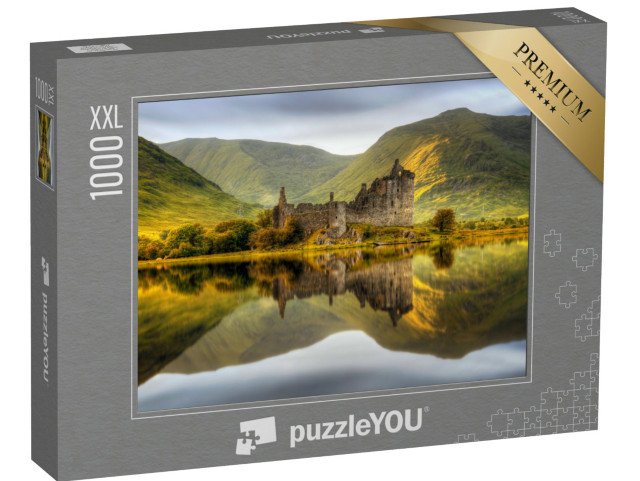 puzzle 1000 dílků XXL „Hrad Kilchurn Castle při západu slunce v jezeře Loch Awe, Skotsko“