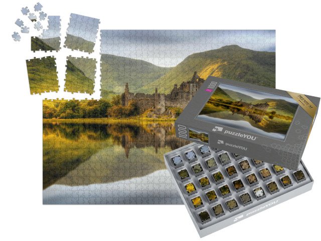 SMART SORTED® | Puzzle 1000 dílků „Hrad Kilchurn Castle při západu slunce v jezeře Loch Awe, Skotsko“