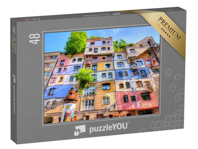 puzzle 48 dílků „Hundertwasserův dům, Vídeň, Rakousko“