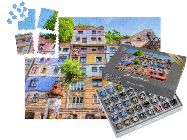 SMART SORTED® | Puzzle 1000 dílků „Hundertwasserův dům, Vídeň, Rakousko“