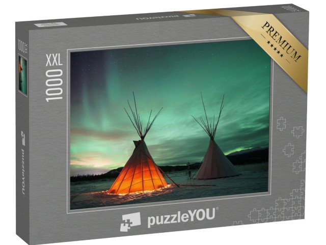 puzzle 1000 dílků XXL „Indiánské týpí pod polární září ve Whitehorse, Yukon, Kanada“