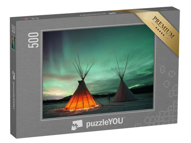 puzzle 500 dílků „Indiánské týpí pod polární září ve Whitehorse, Yukon, Kanada“