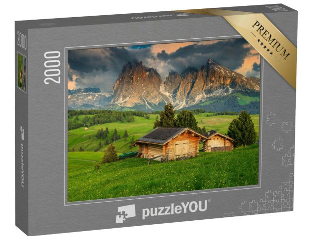 puzzle 2000 dílků „Jaro na Alpe di Siusi se skupinou Sassolungo, Dolomity, Itálie“