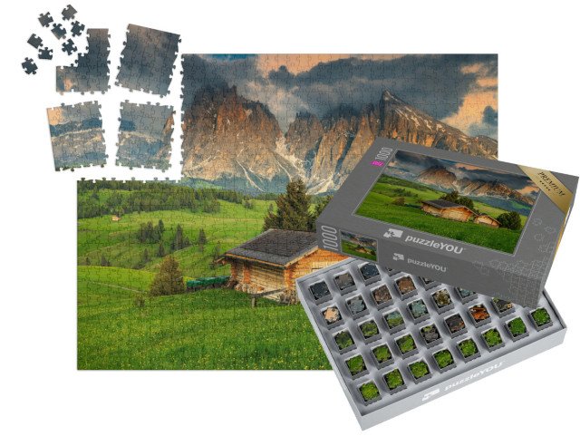 SMART SORTED® | Puzzle 1000 dílků „Jaro na Alpe di Siusi se skupinou Sassolungo, Dolomity, Itálie“