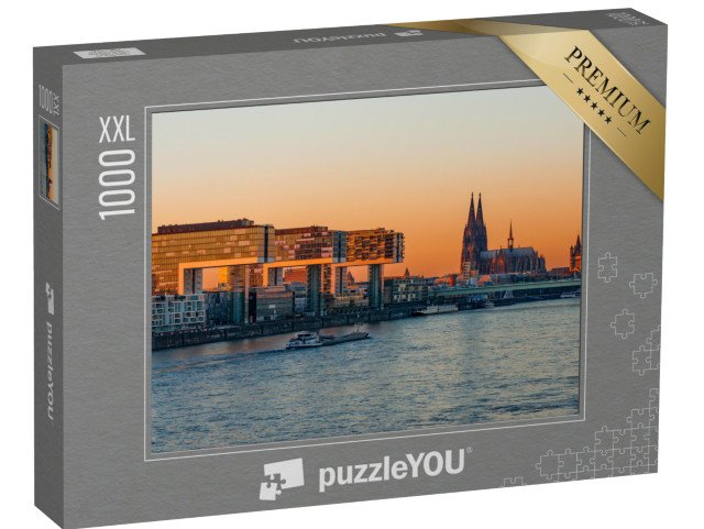 puzzle 1000 dílků XXL „Jeřábové domy a katedrála při západu slunce, Kolín nad Rýnem“